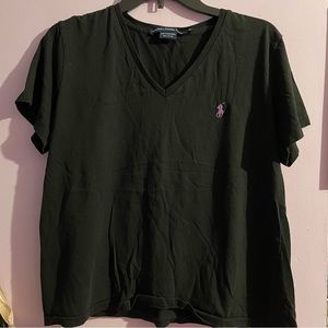 Ralph Lauren V neck cotton shirt size XL . Black with purple logo.